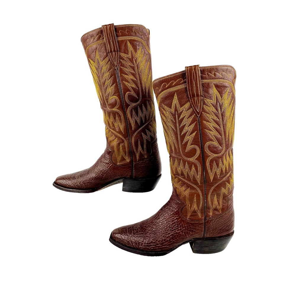 Paul Bond Luxury Shark Skin & Bison Custom Western Boots Mens 8-8.5 Handcrafted